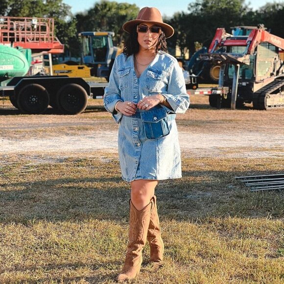 🆕Women Brown Knee High Pointed Toe Chunky High Heels Pull-on Embroidered Boots - Picture 8 of 9